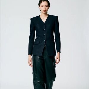 Tibi boiled wool fitted blazer in navy